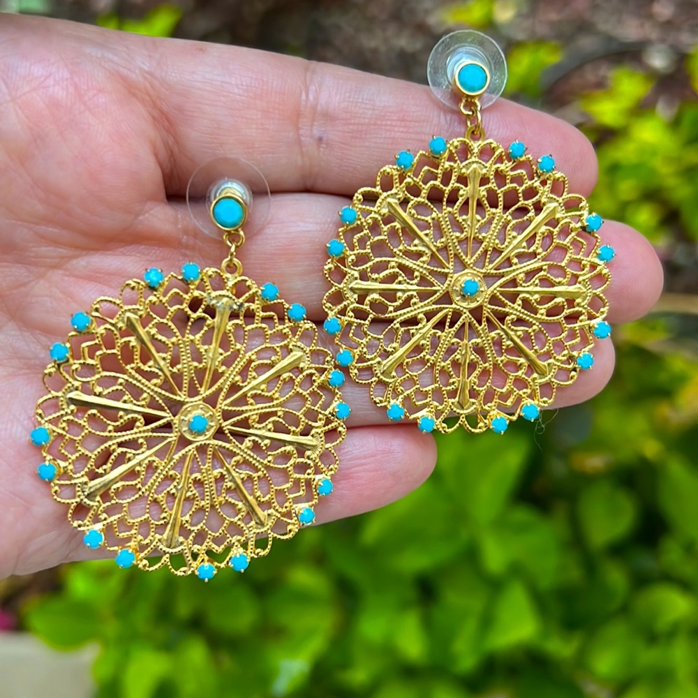 Vintage Turquoise and Filigree Earrings